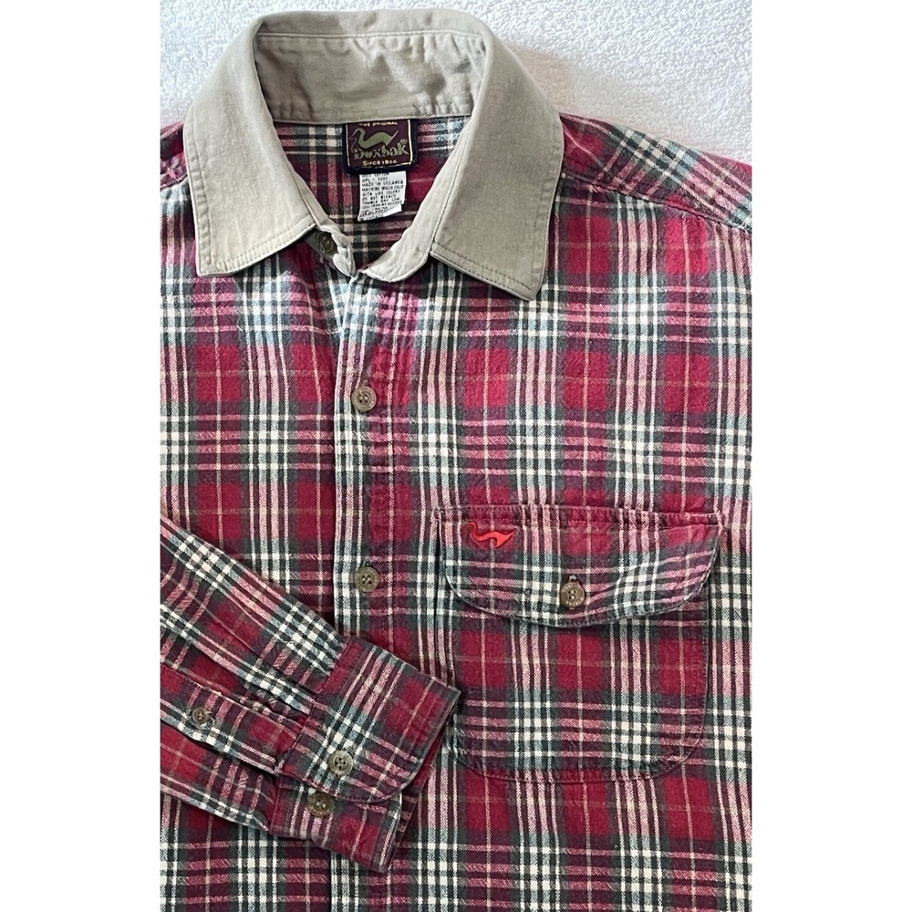 Vintage‎ Duxbak Flannel Long Sleeve Red Tartan Plaid Men's Med Flap Pocket